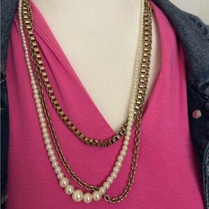 J. Crew Gold and Pearl Layered Necklace